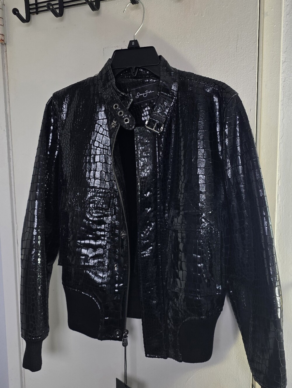 Sean John Black Croc-Embossed Bomber Jacket